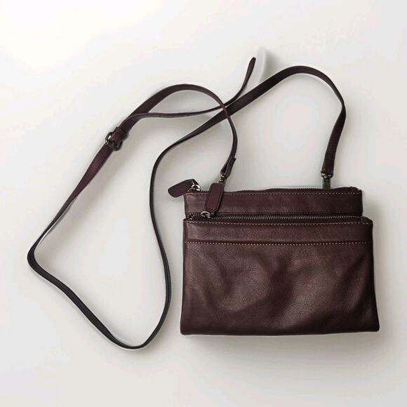 Hobo Merlot Crossbody Bag Strap Faux Leather Womens Handbag Purse Multi Comparts - Picture 1 of 11